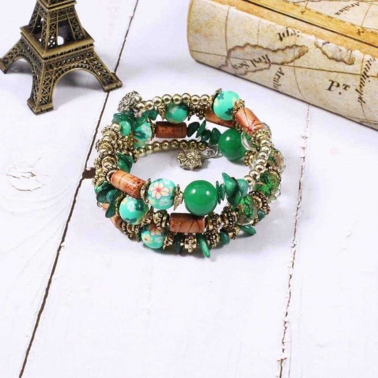 Bohemian Printed Bead Bracelet Multi-Layer Bead Bracelet Retro Style For Women