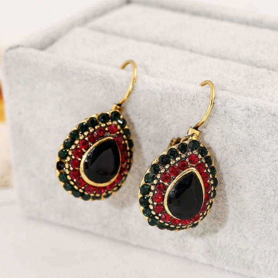 Bohemian Red Crystal Earrings Retro Water Drop Ear Drop Rhinestone Earring For Women