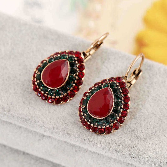 Bohemian Red Crystal Earrings Retro Water Drop Ear Drop Rhinestone Earring For Women