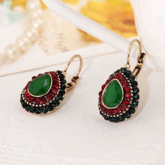 Bohemian Red Crystal Earrings Retro Water Drop Ear Drop Rhinestone Earring For Women