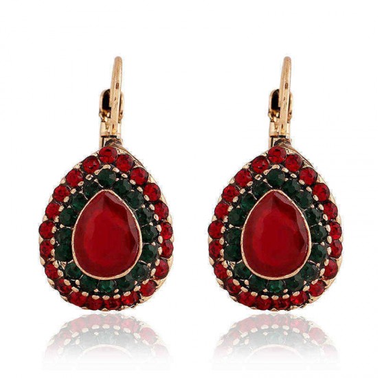 Bohemian Red Crystal Earrings Retro Water Drop Ear Drop Rhinestone Earring For Women