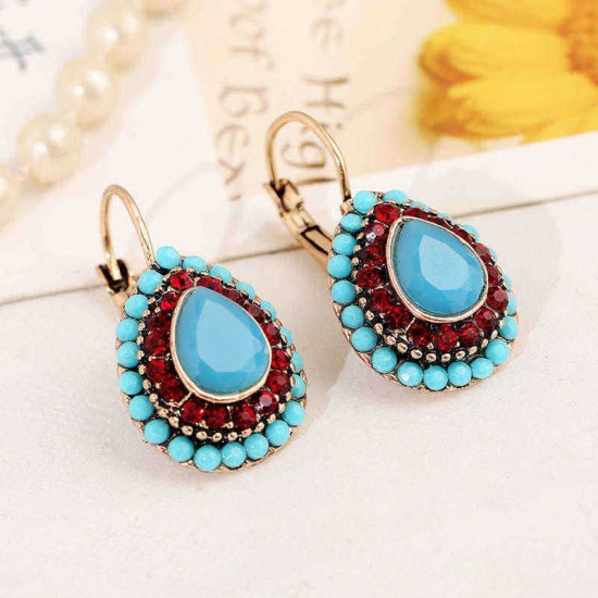 Bohemian Red Crystal Earrings Retro Water Drop Ear Drop Rhinestone Earring For Women