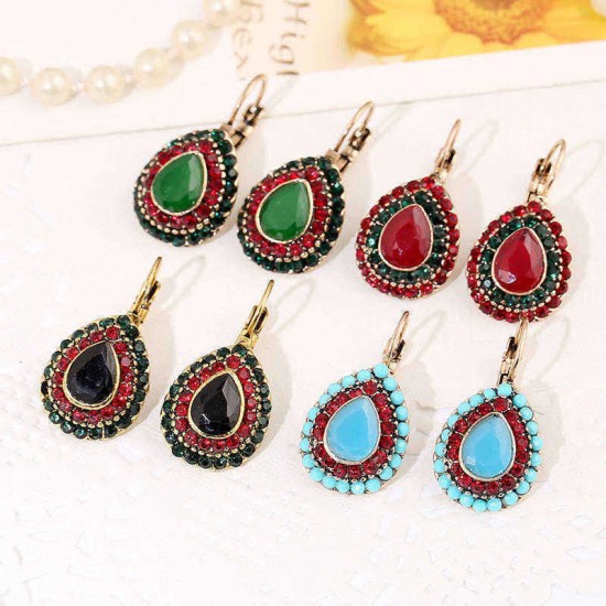 Bohemian Red Crystal Earrings Retro Water Drop Ear Drop Rhinestone Earring For Women