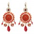 Bohemian Retro 14K Gold Plated Earrings Ethnic Sun Shape Bowknot Red Zircon Ear Drop for Women