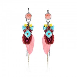 Bohemian Retro 14K Gold Plated Earrings Luxury Platinum Tassel Pendant Feather Ear Drop for Women