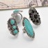 Bohemian Retro Blue Turquoise Ring Sliver Carved Women Rings Accessories