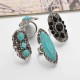 Bohemian Retro Blue Turquoise Ring Sliver Carved Women Rings Accessories