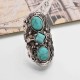 Bohemian Retro Blue Turquoise Ring Sliver Carved Women Rings Accessories