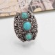 Bohemian Retro Blue Turquoise Ring Sliver Carved Women Rings Accessories