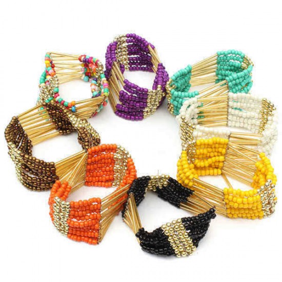 Bohemian Retro Colorful Multilayer Beaded Bracelet Bangle For Women