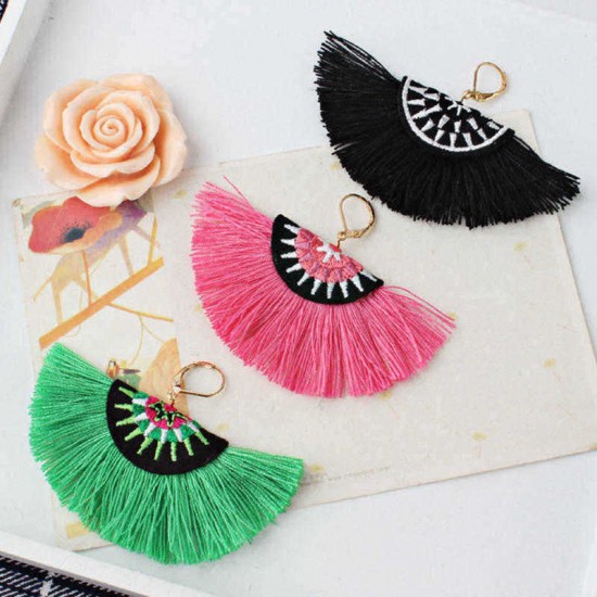 Bohemian Retro Semicircle Tassel Pendant Dangle Women Earrings Gift