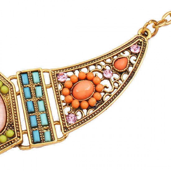 Bohemian Rhinestone Bib Necklace Multicolor Flower Earrings Geometric Beads for Women