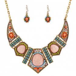 Bohemian Rhinestone Bib Necklace Multicolor Flower Earrings Geometric Beads for Women