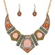 Bohemian Rhinestone Bib Necklace Multicolor Flower Earrings Geometric Beads for Women