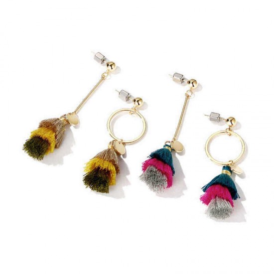 Bohemian Women's Tassel Drop Earring Asymmetric Geometric Colorful Dangle Earrings Women Jewelry