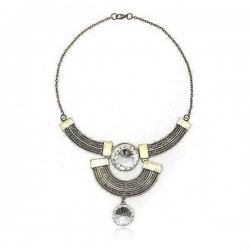 Bronze Vintage Moon Crystal Statement Necklace Metal Choker