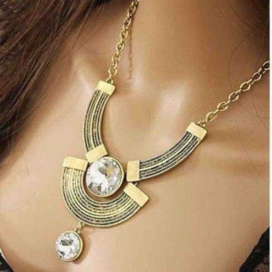 Bronze Vintage Moon Crystal Statement Necklace Metal Choker