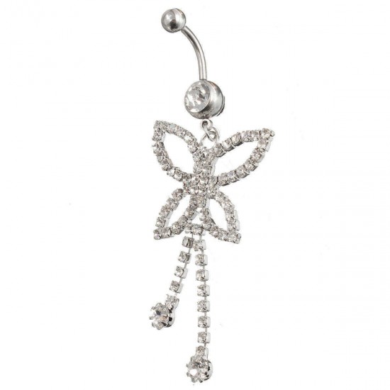 Butterfly Belly Ring Tassels Crystal Sexy Body Jewelry For Navel Bar