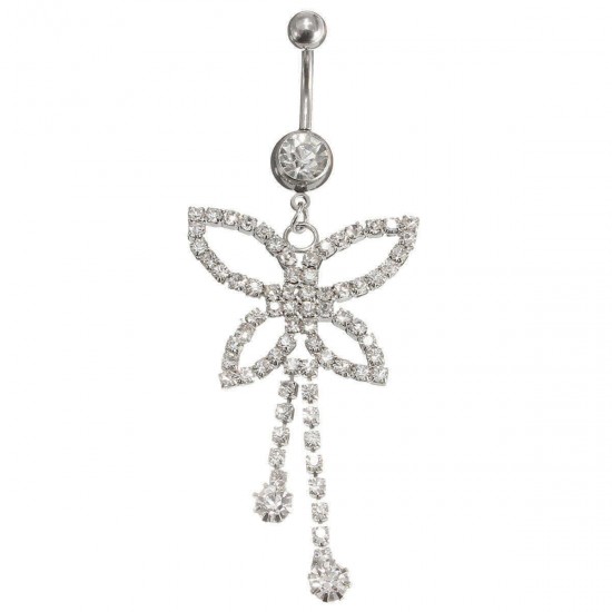 Butterfly Belly Ring Tassels Crystal Sexy Body Jewelry For Navel Bar