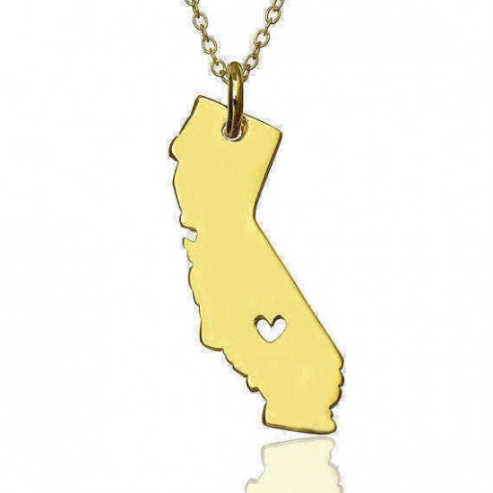 California United States Map Necklace Love Heart 925 Silver Plated Chain