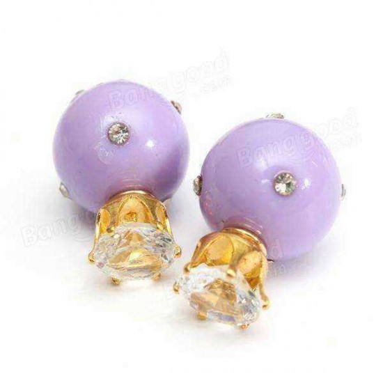 Candy Color Double Side Ball Crystal Crown Stud Earrings For Women