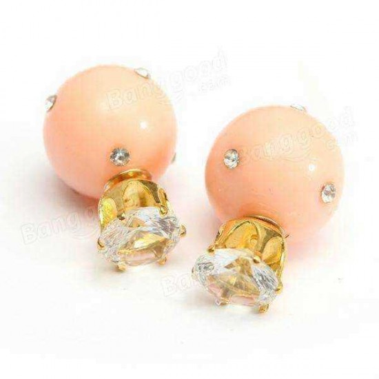 Candy Color Double Side Ball Crystal Crown Stud Earrings For Women