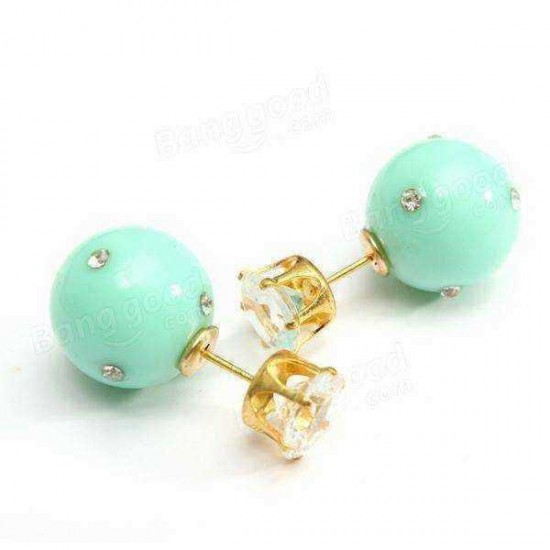 Candy Color Double Side Ball Crystal Crown Stud Earrings For Women