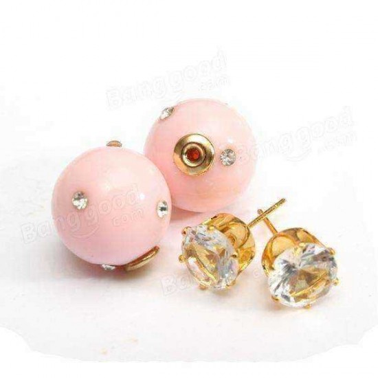 Candy Color Double Side Ball Crystal Crown Stud Earrings For Women