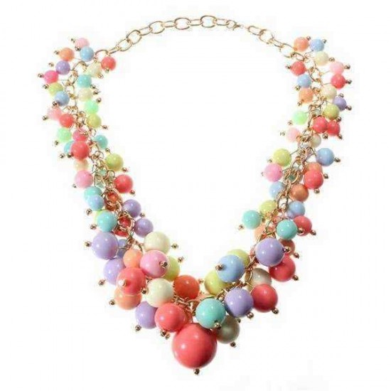 Candy Color Multilayer Beads Choker Statement Pendant Necklace