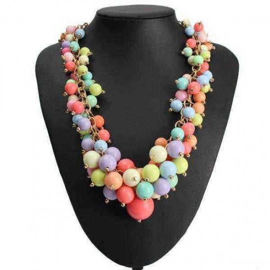 Candy Color Multilayer Beads Choker Statement Pendant Necklace