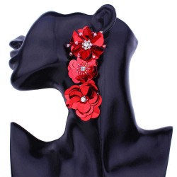 Casual Women's Crystal Hand-made Sequins Three-dimensional Flowers Beaded Long Earrings