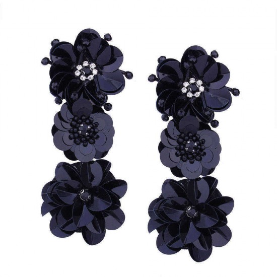 Casual Women's Crystal Hand-made Sequins Three-dimensional Flowers Beaded Long Earrings