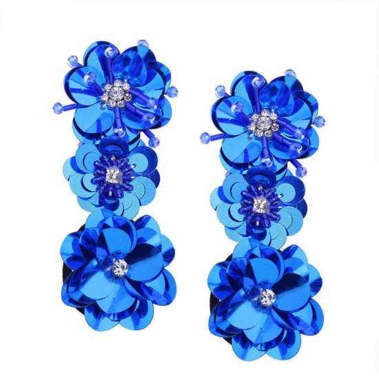 Casual Women's Crystal Hand-made Sequins Three-dimensional Flowers Beaded Long Earrings