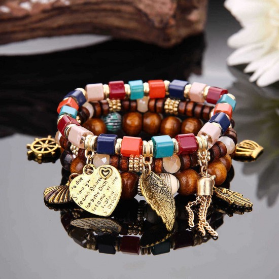 Charm Multilayer Tassel Bracelets Leaf Anchor Bracelet Love Heart Gift for Women