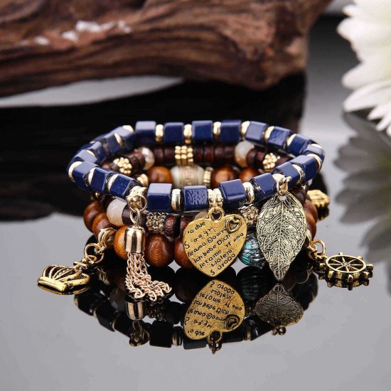 Charm Multilayer Tassel Bracelets Leaf Anchor Bracelet Love Heart Gift for Women