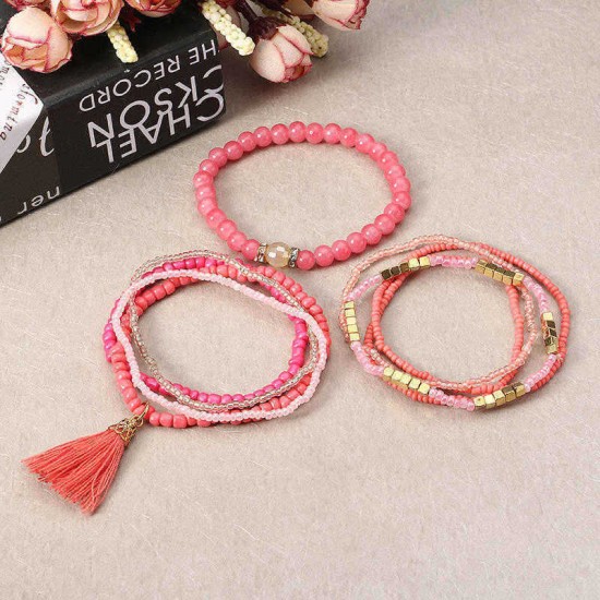 Clothing Accessories Bohemian Multilayer Tassel Pendant Colorful Bead Bracelet Jewelry for Women