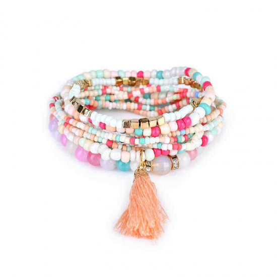 Clothing Accessories Bohemian Multilayer Tassel Pendant Colorful Bead Bracelet Jewelry for Women