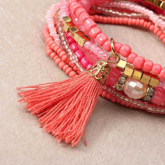 Clothing Accessories Bohemian Multilayer Tassel Pendant Colorful Bead Bracelet Jewelry for Women