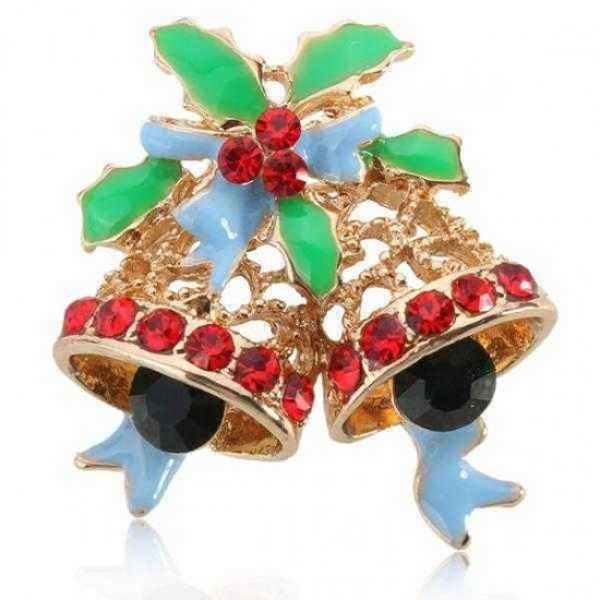 Colorful Crystal Christmas Bell Elk Snowman Brooch Pins Christmas Gift