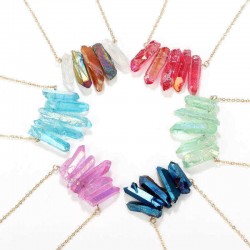 Colorful Cylinder Crystal Pendant Necklace Dress Accessories Chain Women Fashion Jewelry