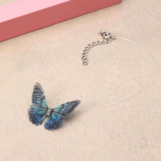 Colorful Elegant Choker Necklace Butterfly Rhinestone Invisible Necklace for Women