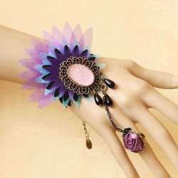 Colorful Peacock Lace Flower Crystal Ring Bracelet Wristband