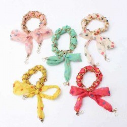 Colorful Ribbon Lace Fabric Bowknot Gold Plated Chain Bracelet