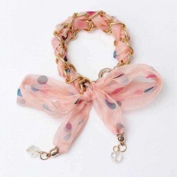 Colorful Ribbon Lace Fabric Bowknot Gold Plated Chain Bracelet