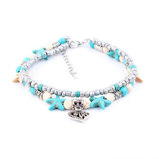 Conch Beads Yoga Anklet Beach Turtle Pendant Moon Heart Pearl Crystal Beads