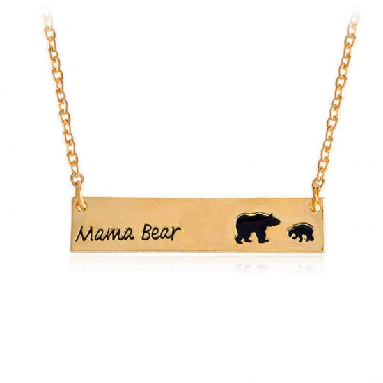 Creative Letters Engraved Mama Bear Pendant Necklace Cute Family Clavicle Necklaces for Women