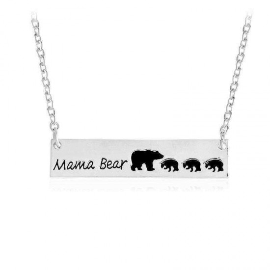 Creative Letters Engraved Mama Bear Pendant Necklace Cute Family Clavicle Necklaces for Women