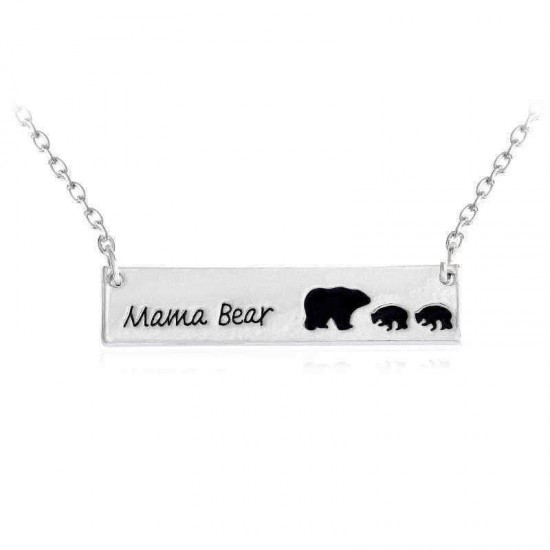 Creative Letters Engraved Mama Bear Pendant Necklace Cute Family Clavicle Necklaces for Women