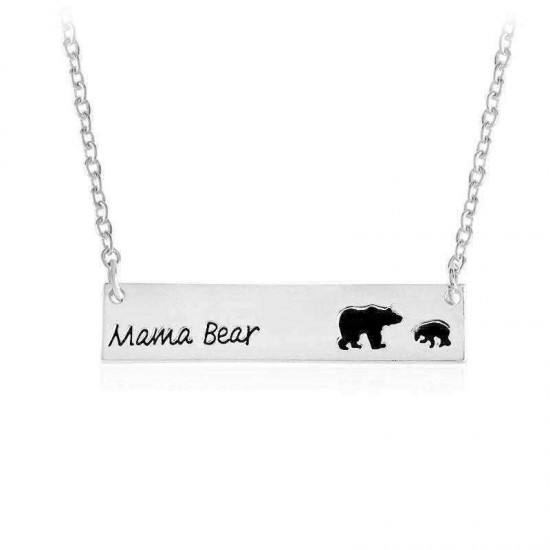 Creative Letters Engraved Mama Bear Pendant Necklace Cute Family Clavicle Necklaces for Women