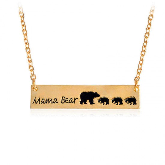 Creative Letters Engraved Mama Bear Pendant Necklace Cute Family Clavicle Necklaces for Women